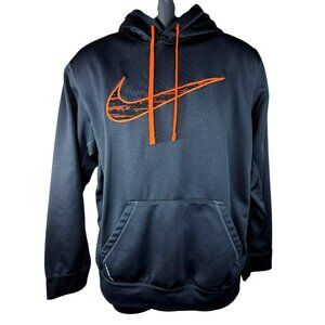 Nike Therma-Fit Pullover Hoodie Sweatshirt Medium Black Orange Swoosh Logo